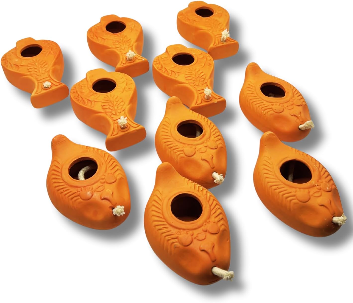 10x Replica Ancient Clay Oil Lamps with Wicks