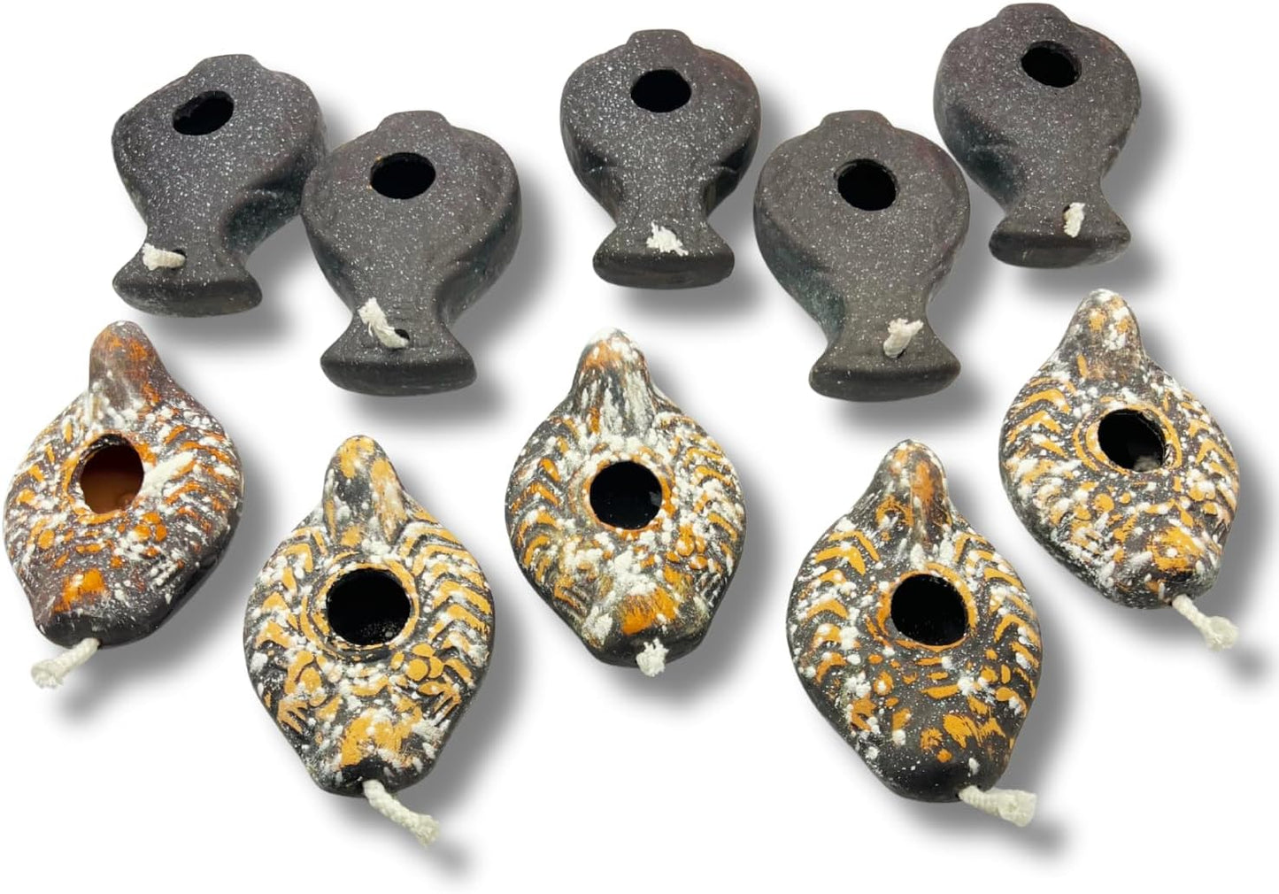 10x Replica Ancient Clay Oil Lamps with Wicks