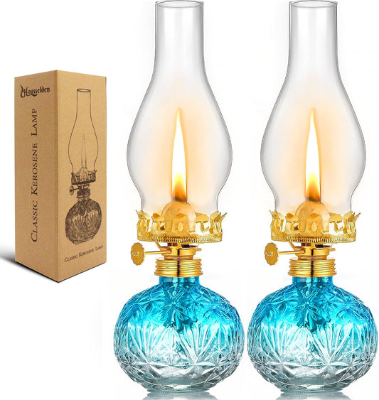 2 Pcs Vintage Glass Oil Lamps - Home Decor & Emergency Light