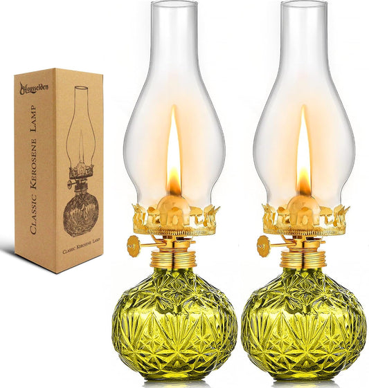 2 Pcs Vintage Glass Oil Lamps - Home Decor & Emergency Light