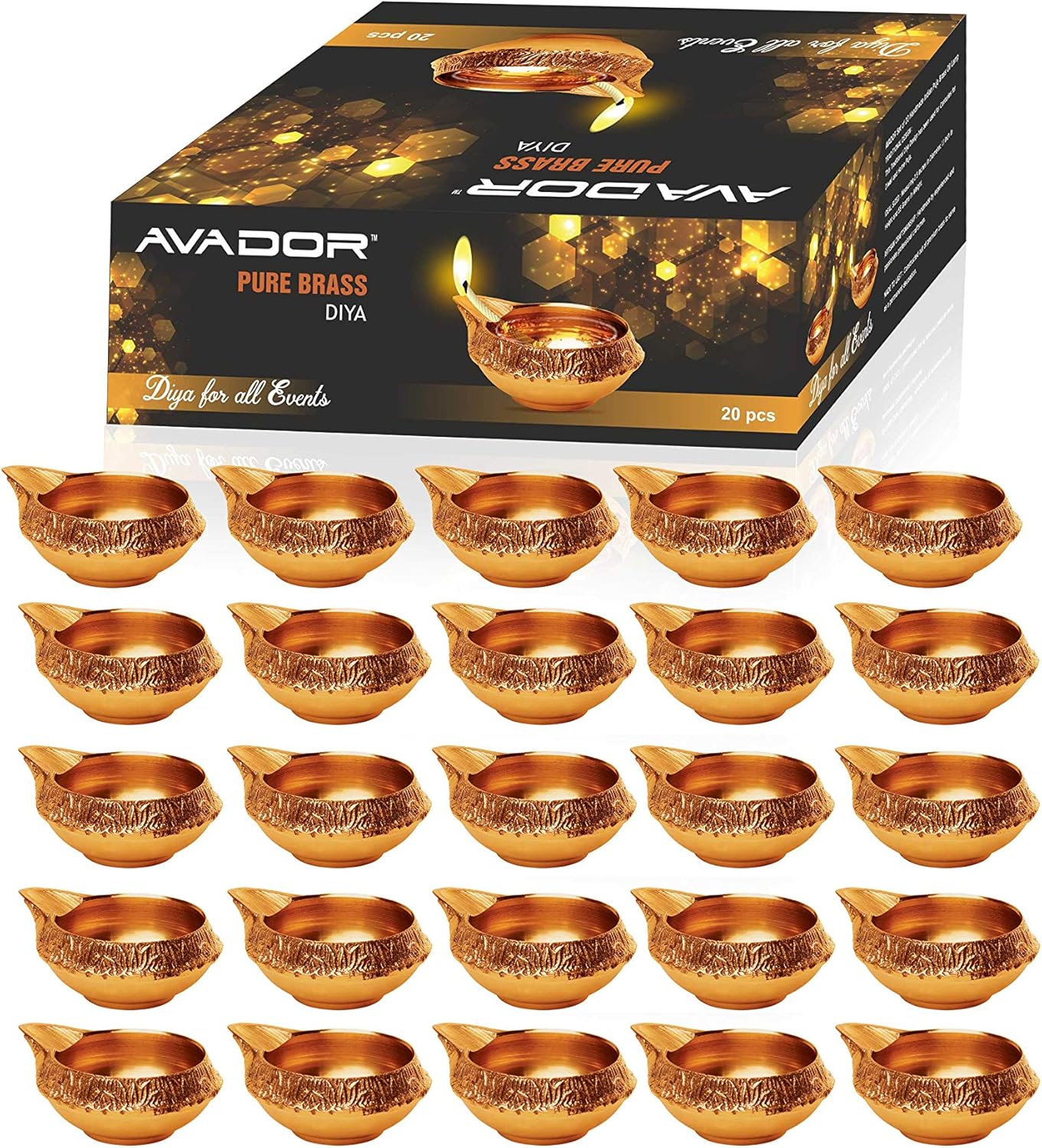 Handmade Brass Indian Puja Oil Lamp - Golden Diya